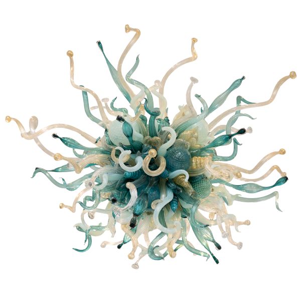 A spiky sea creature with many curling tentacles in turquoise and beige, like a surreal starburst.